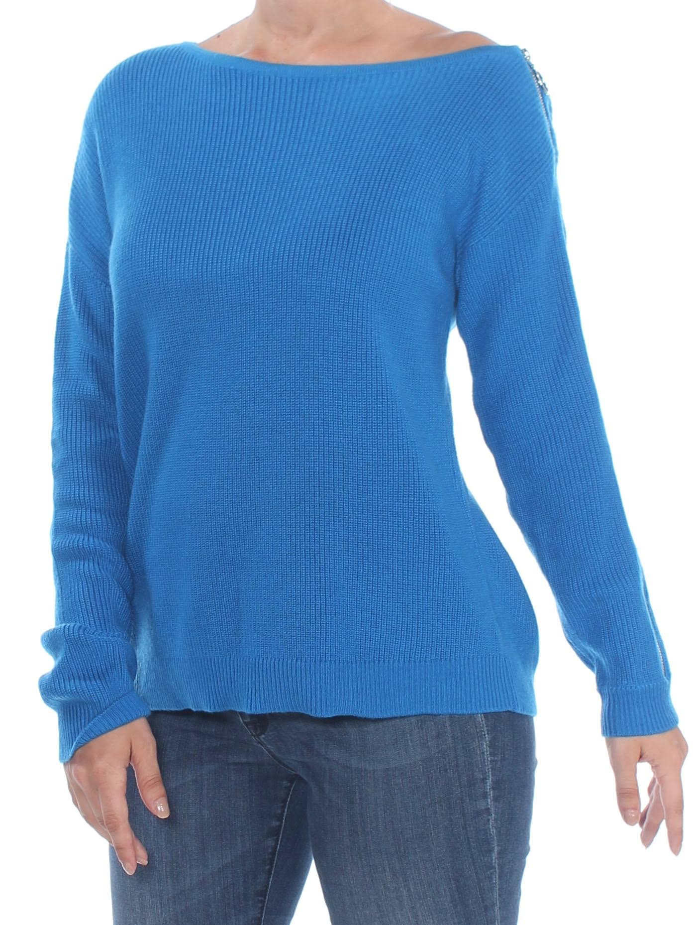 Bar III | Ribbed Zipper-Sleeve On/Off Shoulder Sweater | Blue | eBay
