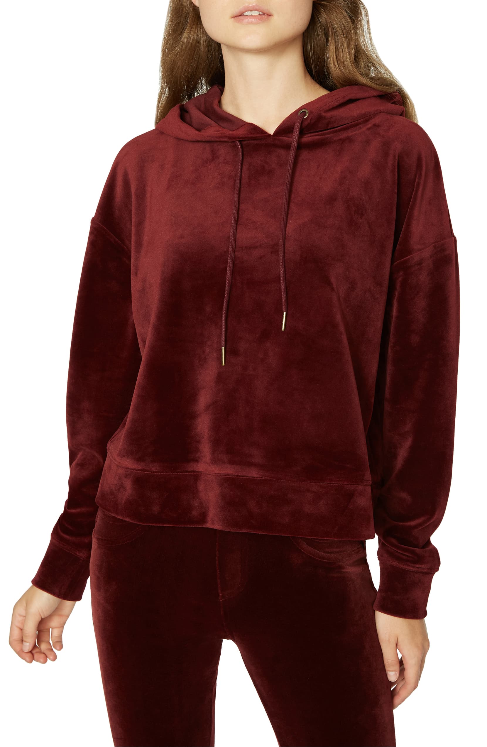 red velour sweatshirt