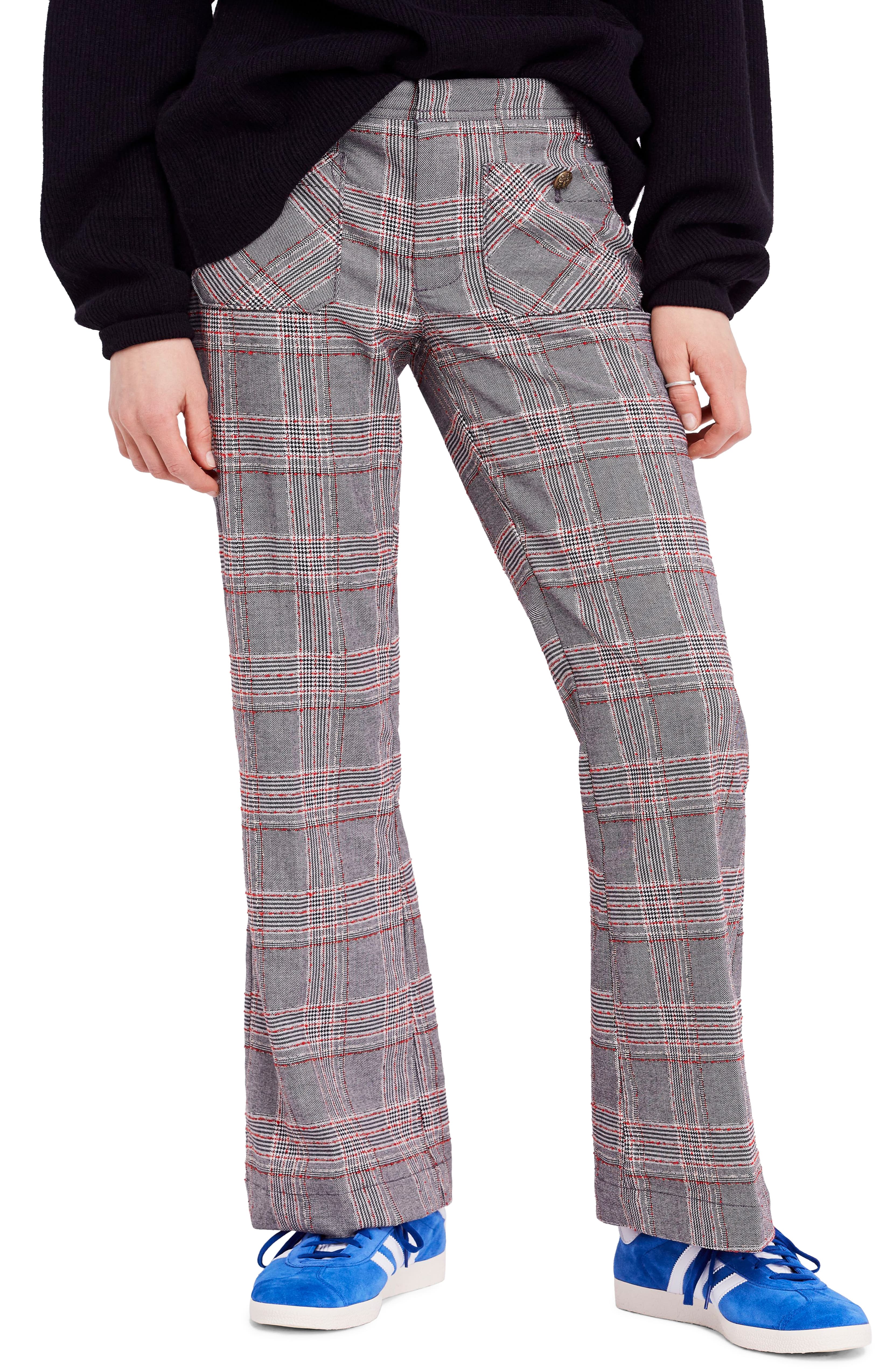 plaid flare pants womens