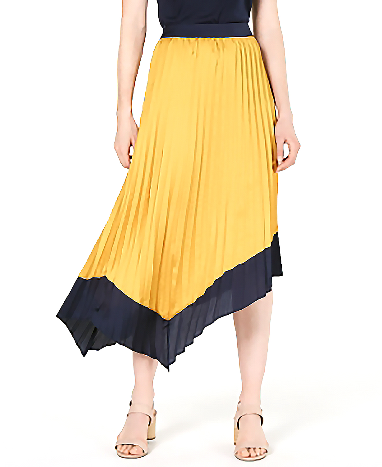 Bar IIIAsymmetrical Tipped Pleated Midi SkirtGold
