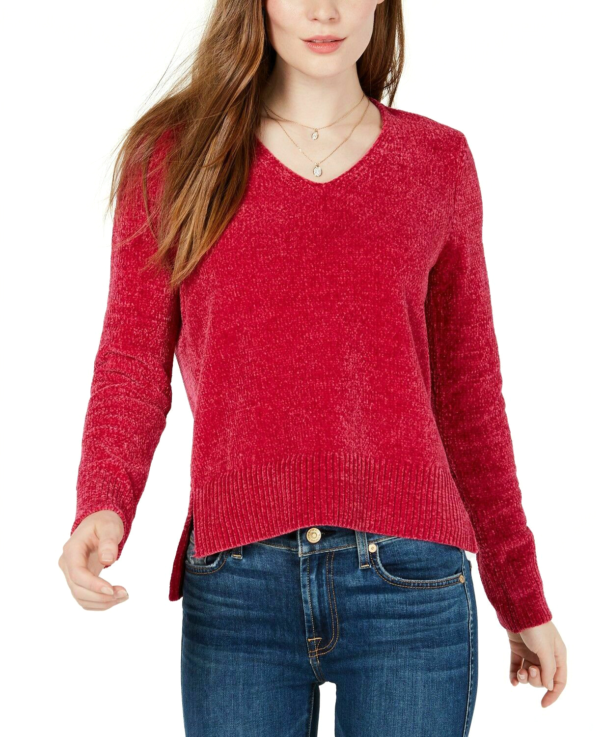 Maison Jules V Neck Chenille Sweater Red Ebay