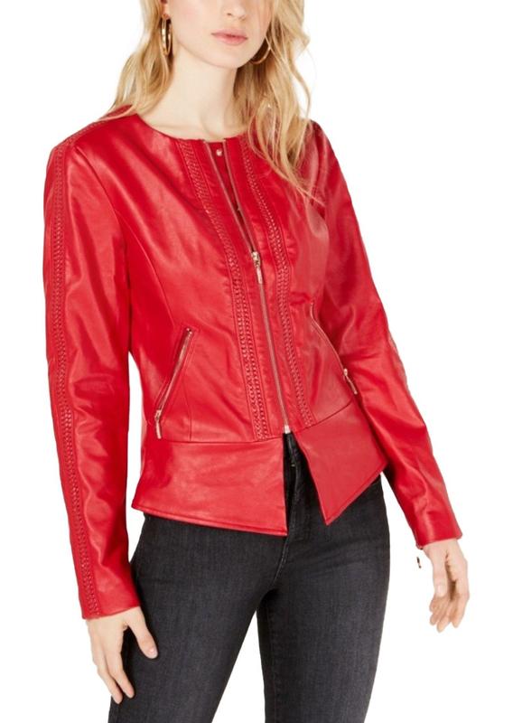 guess red leather jacket