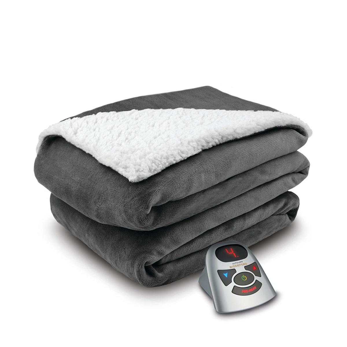 Biddeford Blankets Velour/Sherpa Heated Blanket with Digital Controller