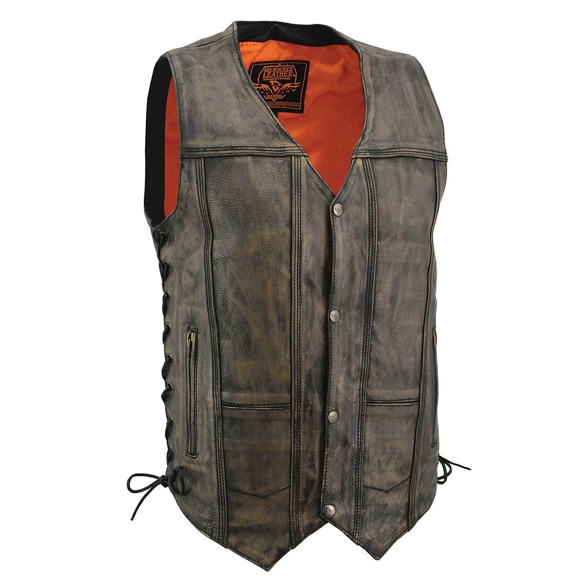 Milwaukee Leather Men’s Brown Distressed 10 Pocket Vest XL